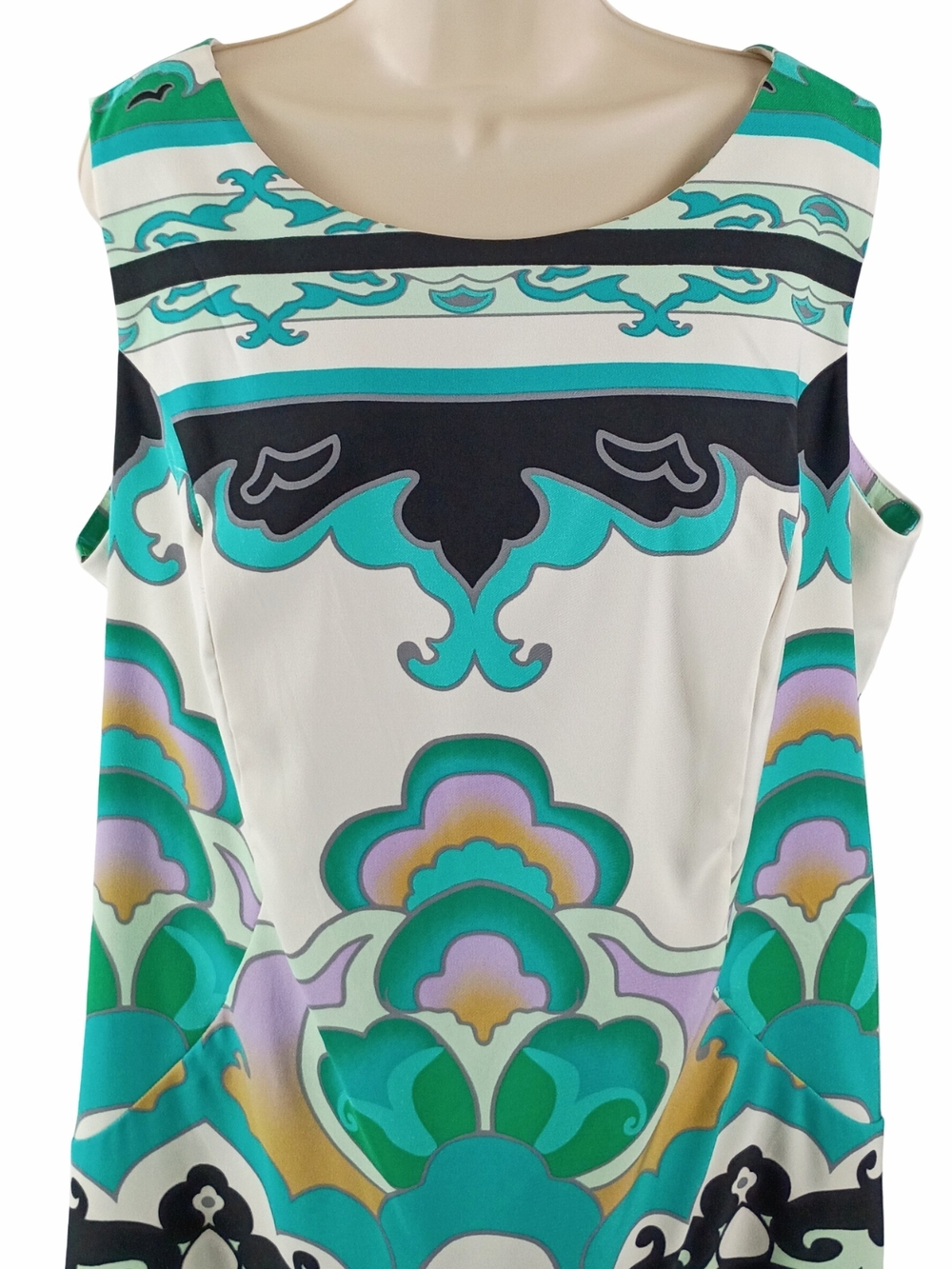dressbarn White Teal Black Printed Midi Dress Size 18W - Picture 3 of 8